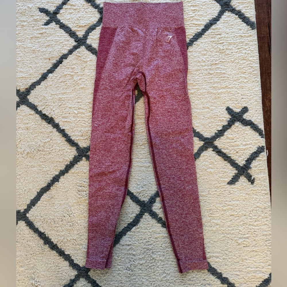 GYMSHARK FLEX HIGH WAISTED LEGGINGS. Color: Burgundy Marl. Size: Small